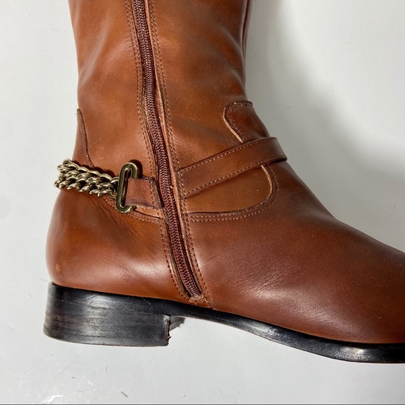 VIA SPIGA Brown Leather Riding Boots Chain Detail - Picture 4 of 13